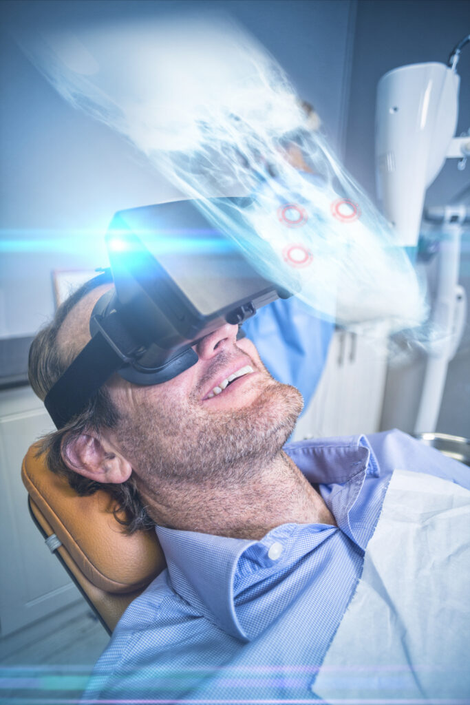 patient wearing VR headset dental clinic